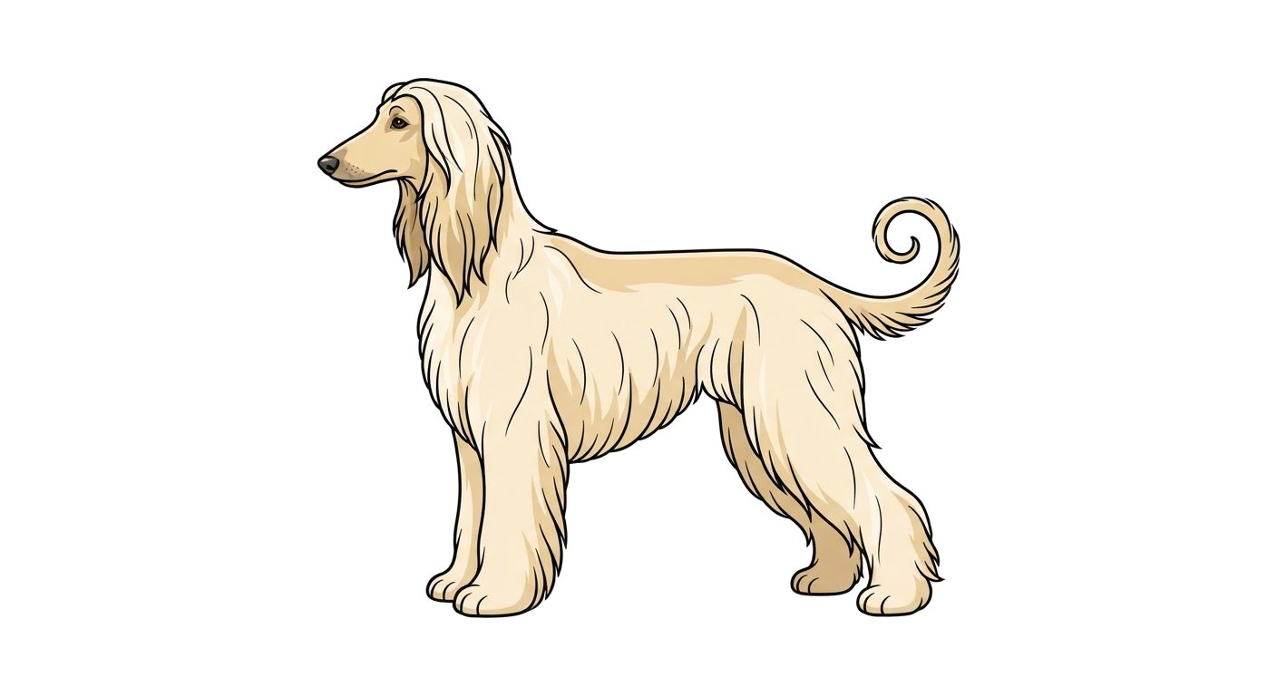 Side profile illustration of a Afghan Hound showing the points of the breed standard