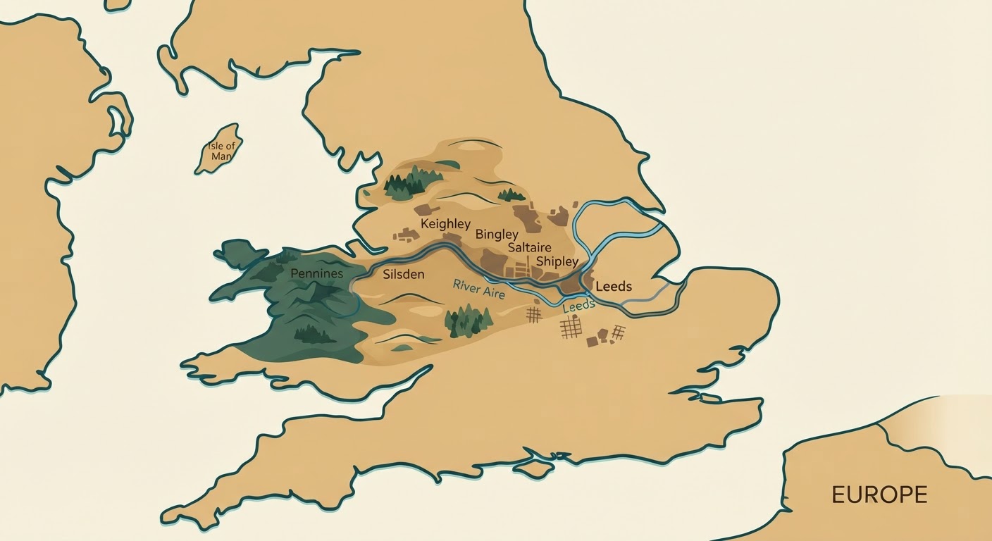 Illustrated map showing the origin of the Airedale Terrier