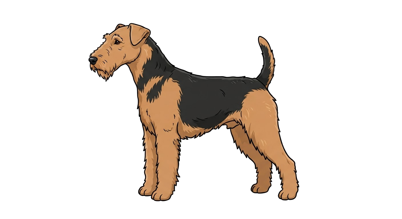 Side profile illustration of a Airedale Terrier showing the points of the breed standard