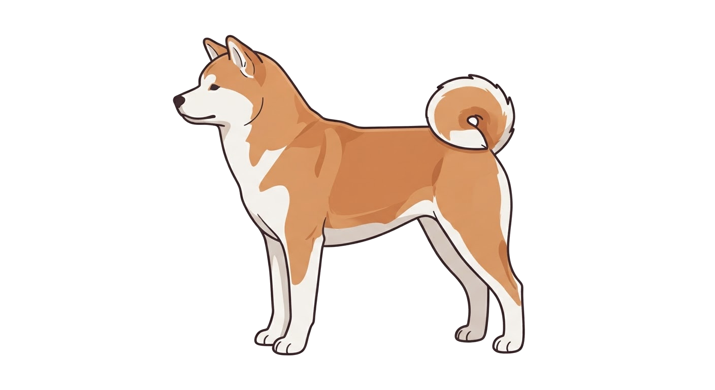 Side profile illustration of a Akita showing the points of the breed standard
