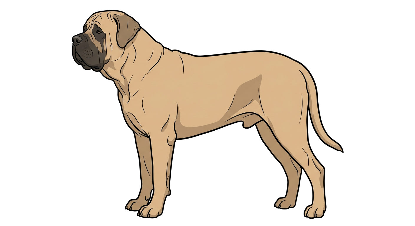 Side profile illustration of a Alangu Mastiff showing the points of the breed standard