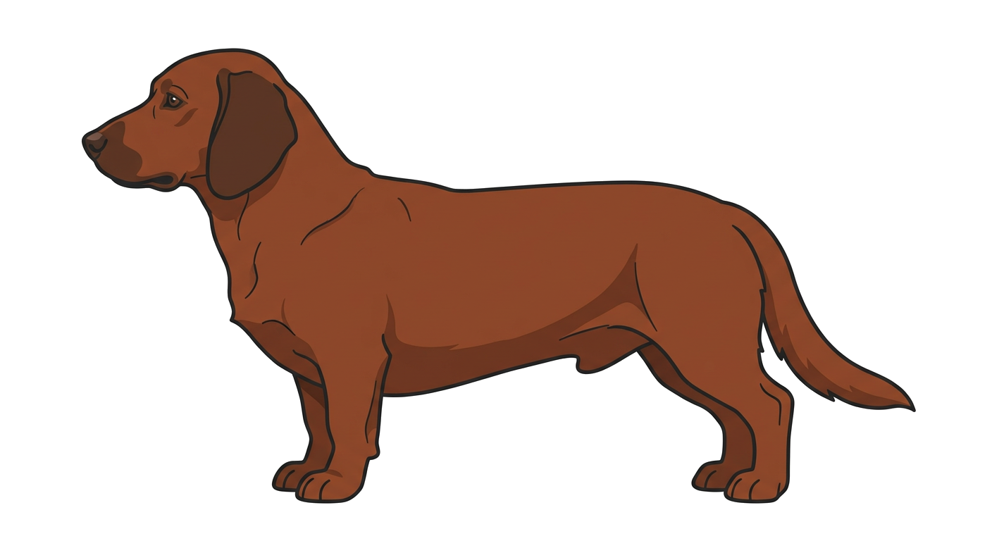 Side profile illustration of a Alpine Dachsbracke showing the points of the breed standard