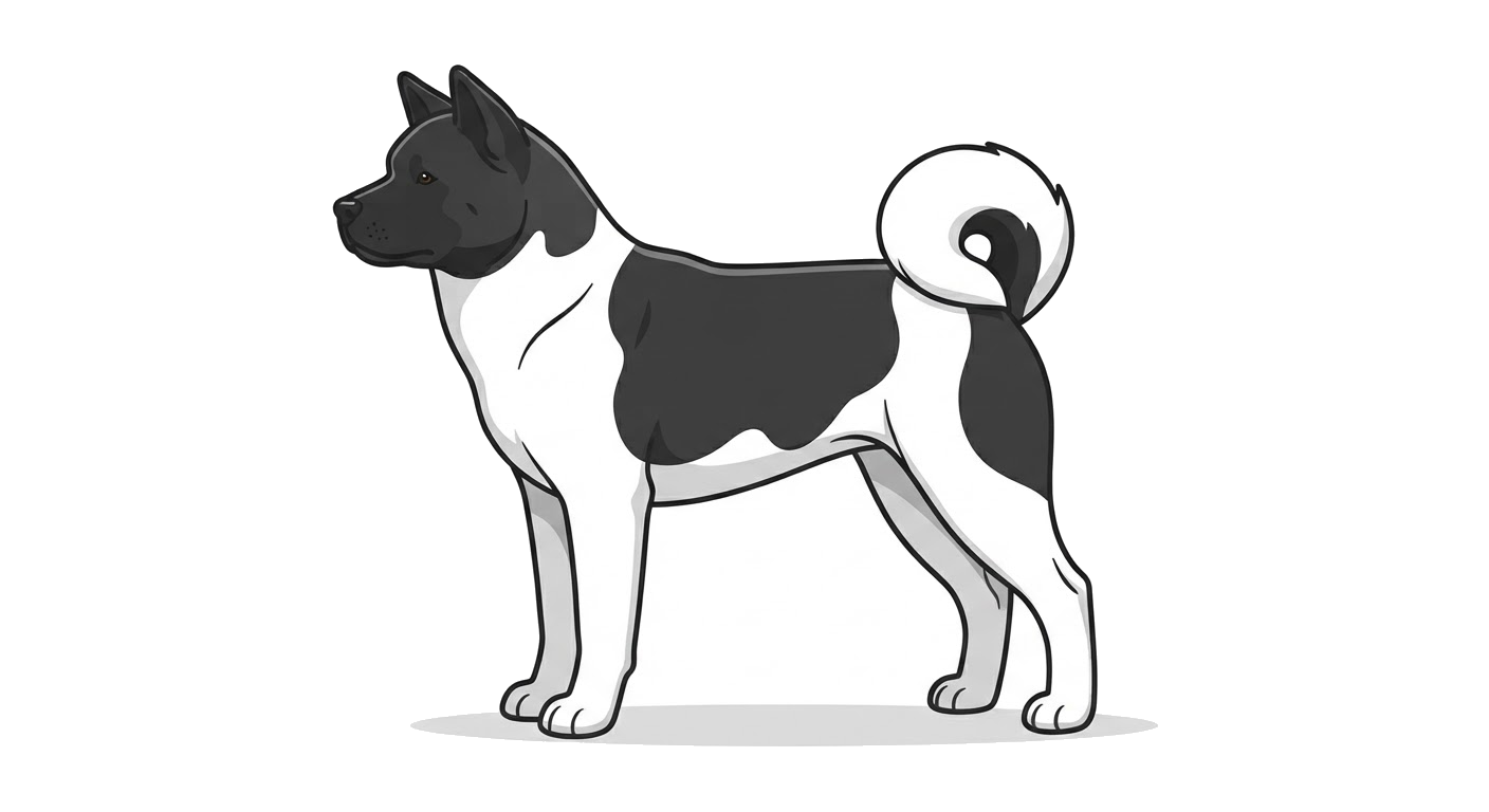 Side profile illustration of a American Akita showing the points of the breed standard