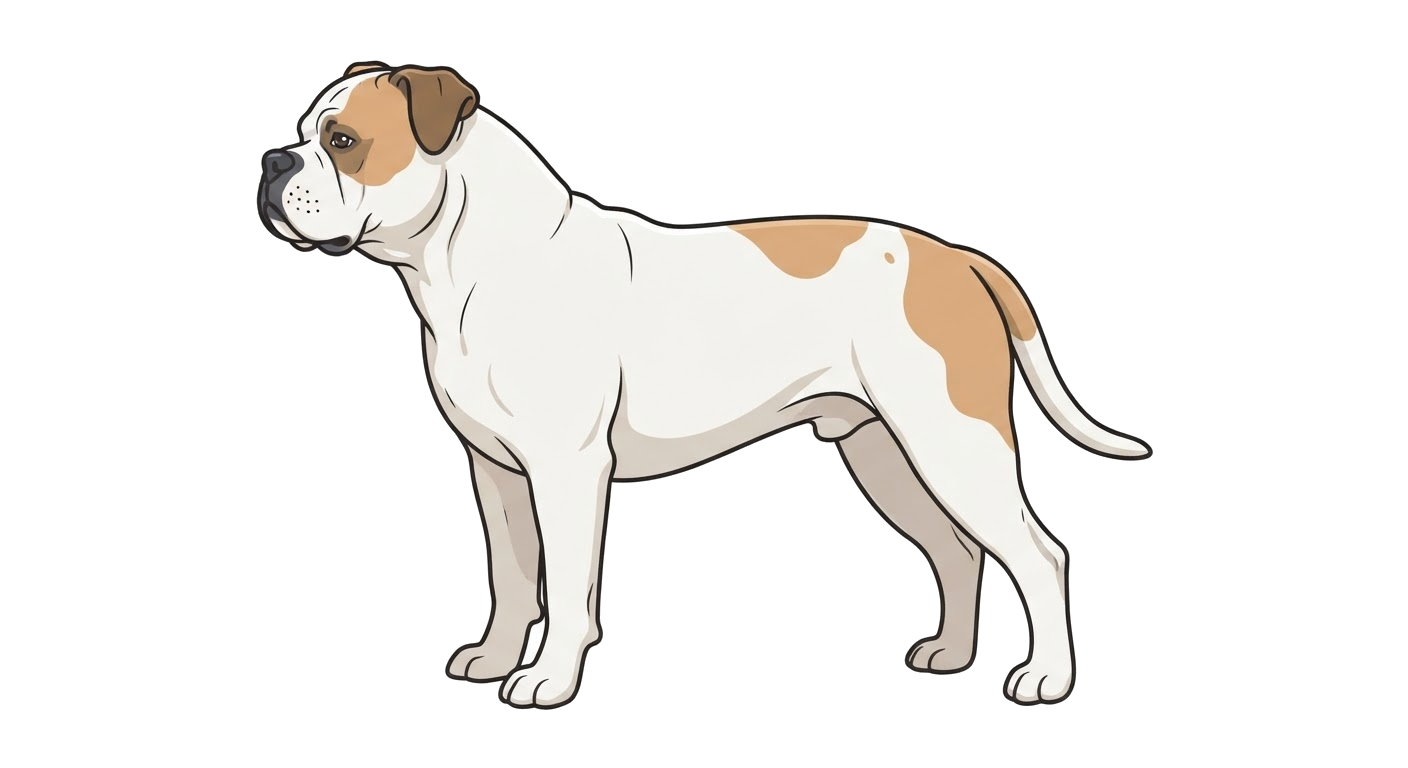 Side profile illustration of a American Bulldog showing the points of the breed standard