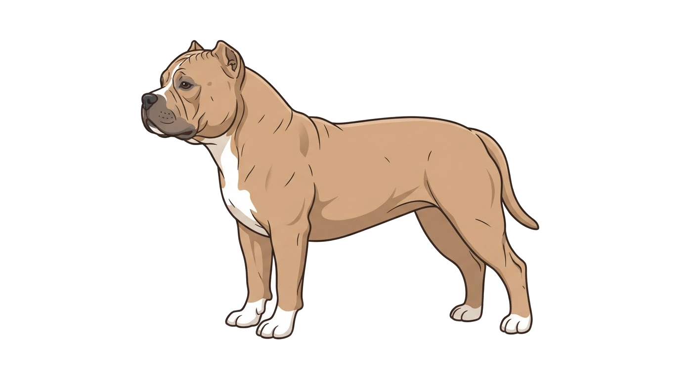 Side profile illustration of a American Bully (Pocket) showing the points of the breed standard