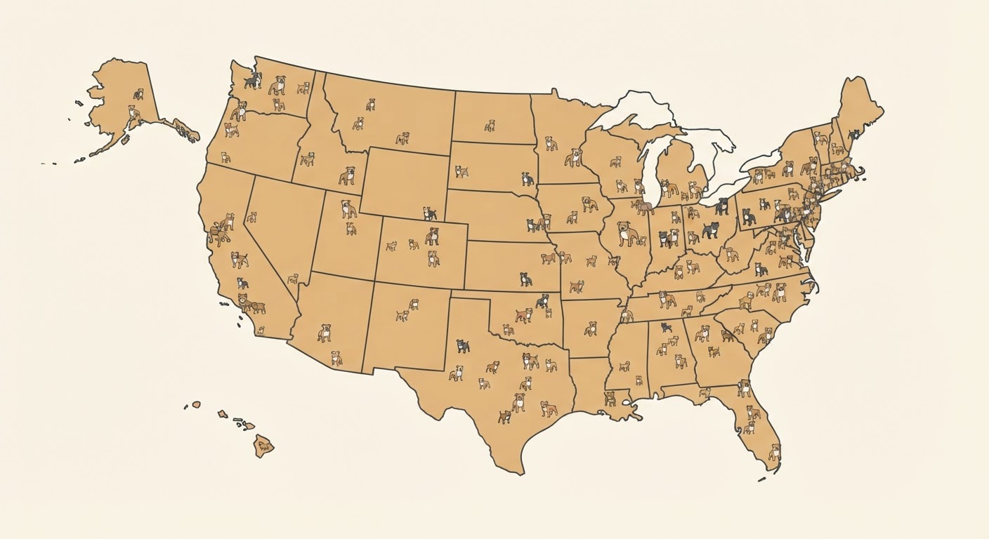 Illustrated map showing the origin of the American Bully (XL)