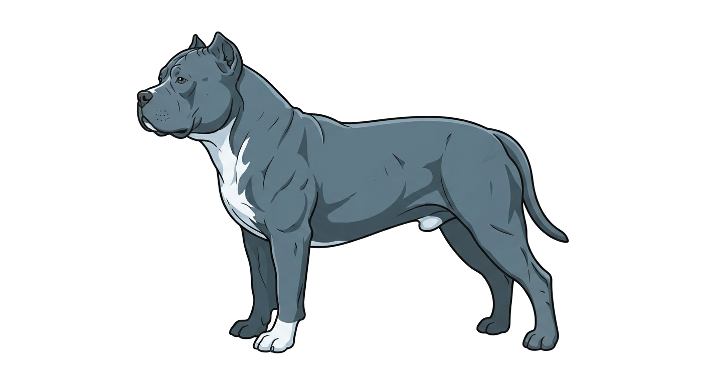 Side profile illustration of a American Bully (XL) showing the points of the breed standard