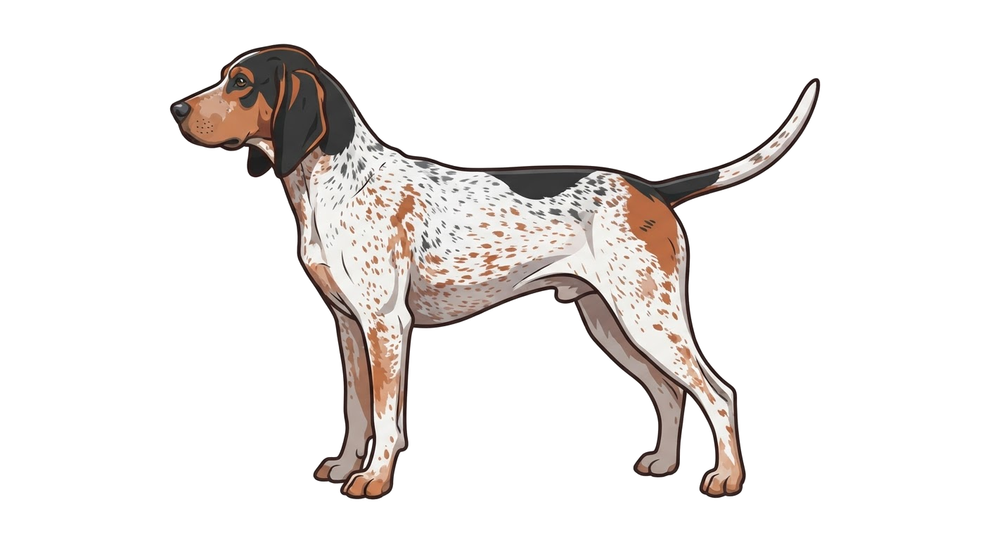 Side profile illustration of a American English Coonhound showing the points of the breed standard