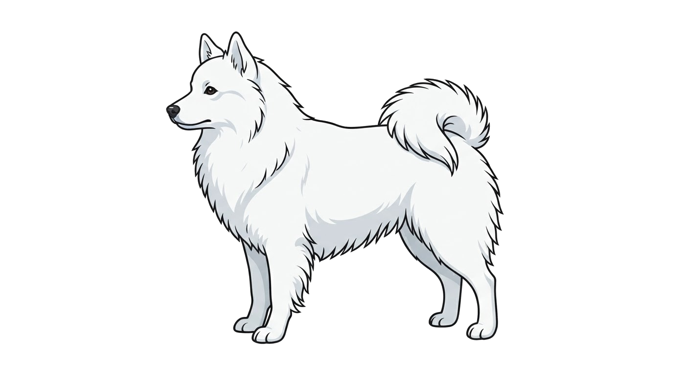 Side profile illustration of a American Eskimo Dog showing the points of the breed standard