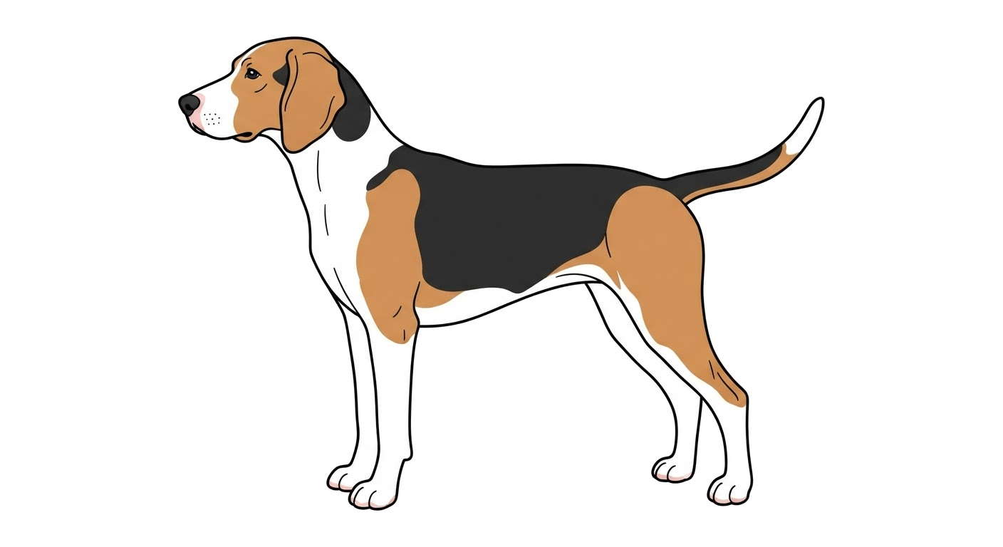 Side profile illustration of a American Foxhound showing the points of the breed standard