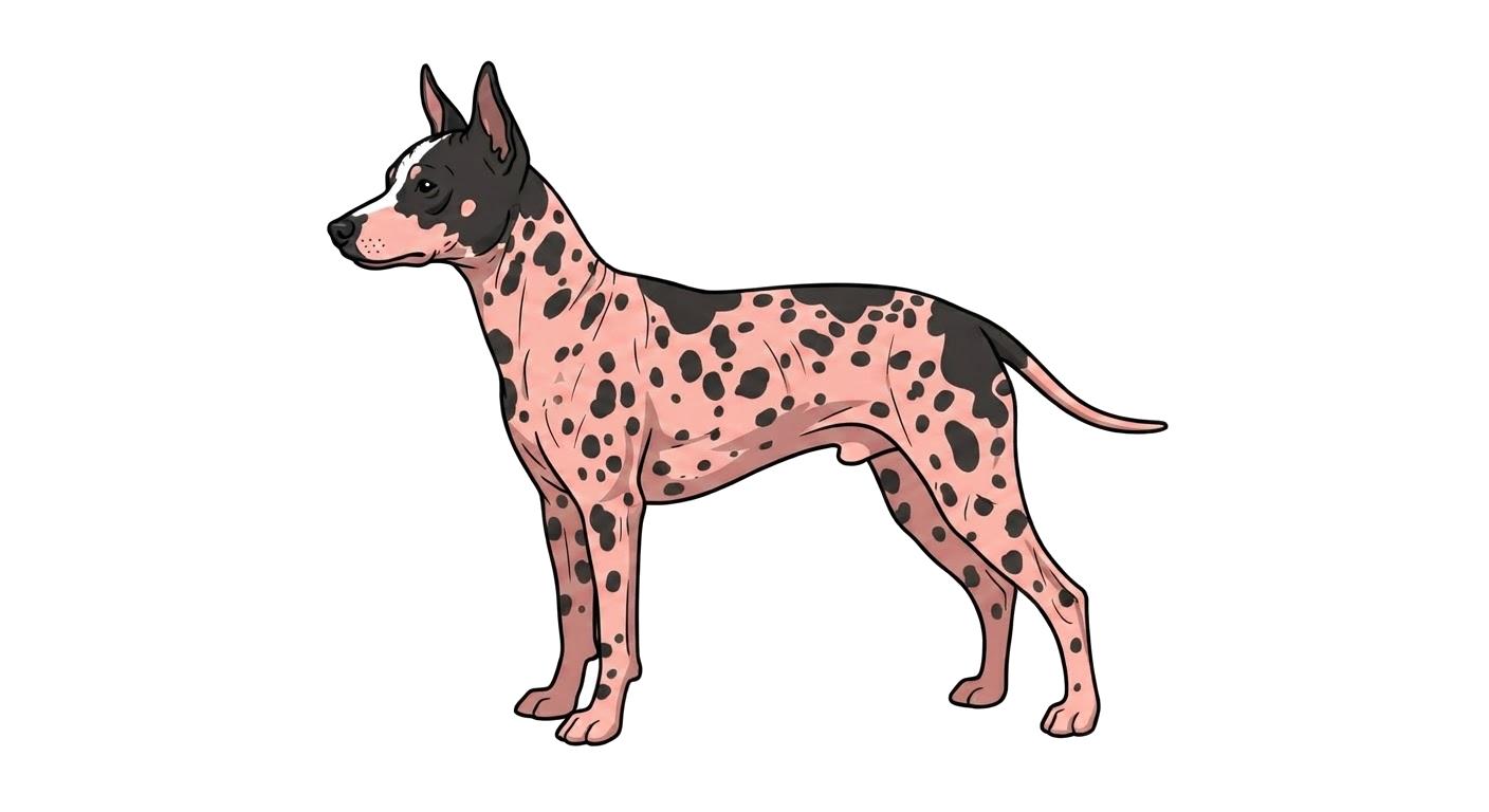 Illustration of a Black-spotted (hairless) coat