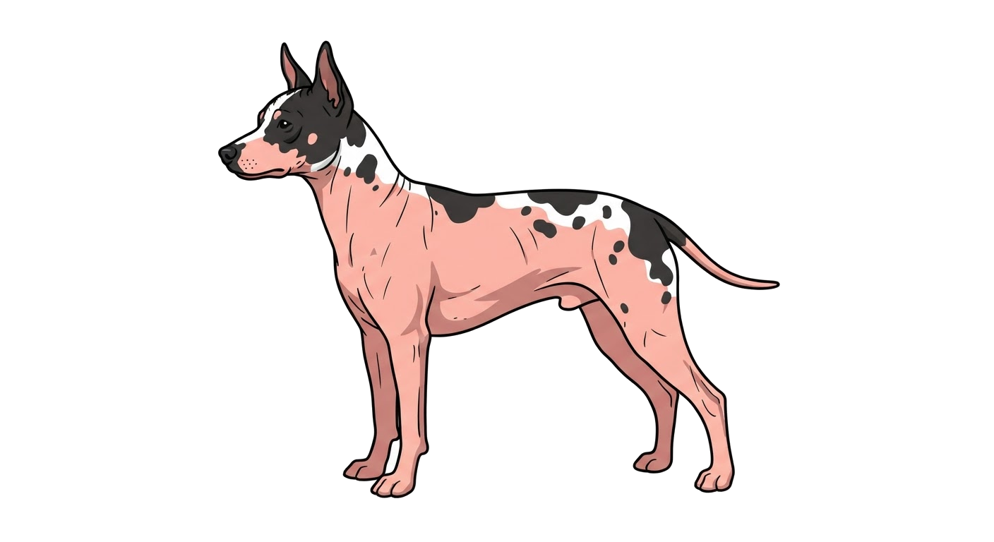 Side profile illustration of a American Hairless Terrier showing the points of the breed standard