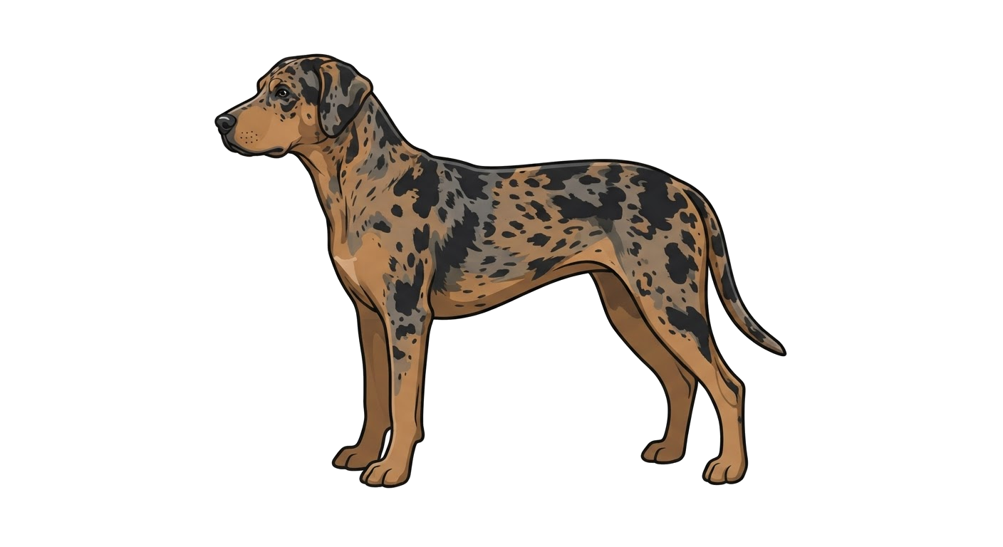 Side profile illustration of a American Leopard Hound showing the points of the breed standard