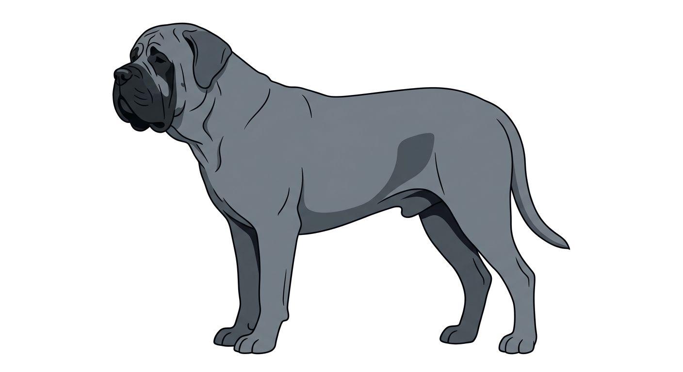 Side profile illustration of a American Molossus showing the points of the breed standard