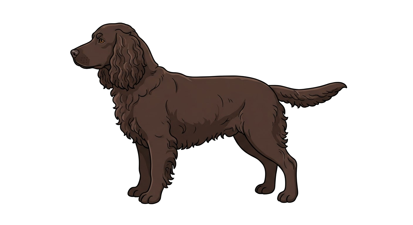 Side profile illustration of a American Water Spaniel showing the points of the breed standard