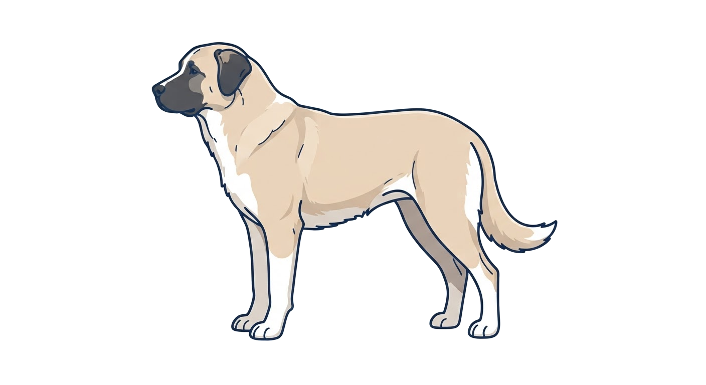 Side profile illustration of a Anatolian Shepherd Dog showing the points of the breed standard