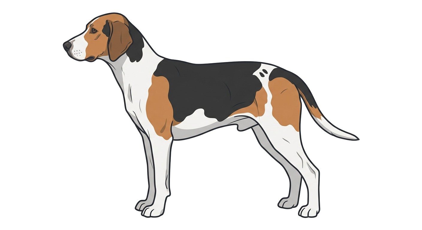 Side profile illustration of a Anglo-Français de Petite Vénerie showing the points of the breed standard