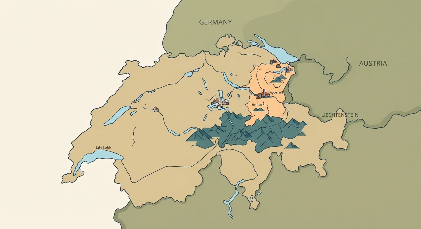 Illustrated map showing the origin of the Appenzeller Sennenhund