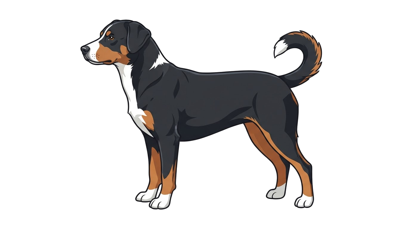 Side profile illustration of a Appenzeller Sennenhund showing the points of the breed standard