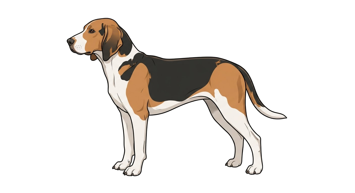Side profile illustration of a Artois Hound showing the points of the breed standard