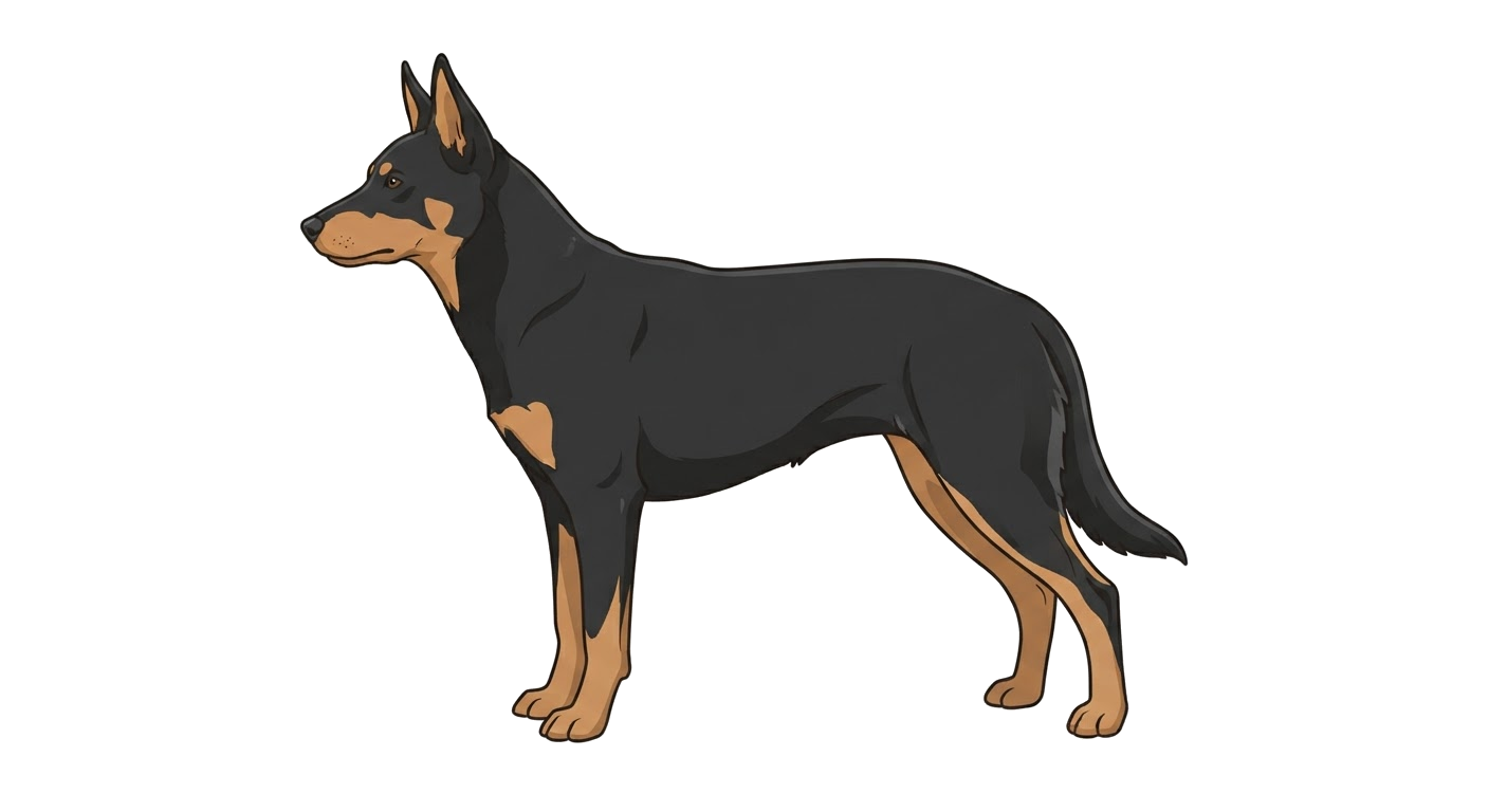 Side profile illustration of a Australian Kelpie showing the points of the breed standard