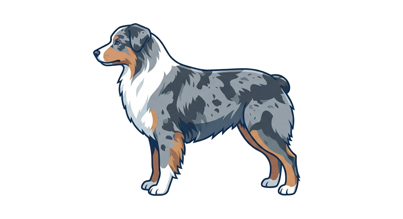 Side profile illustration of a Australian Shepherd showing the points of the breed standard