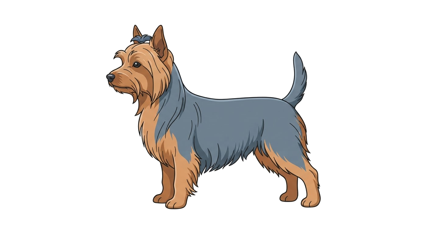 Side profile illustration of a Australian Silky Terrier showing the points of the breed standard