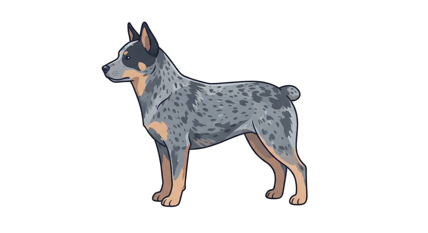 Side profile illustration of a Australian Stumpy Tail Cattle Dog showing the points of the breed standard