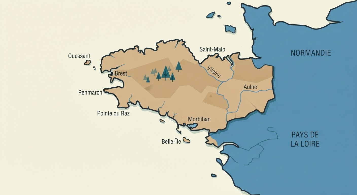 Illustrated map showing the origin of the Basset Fauve de Bretagne