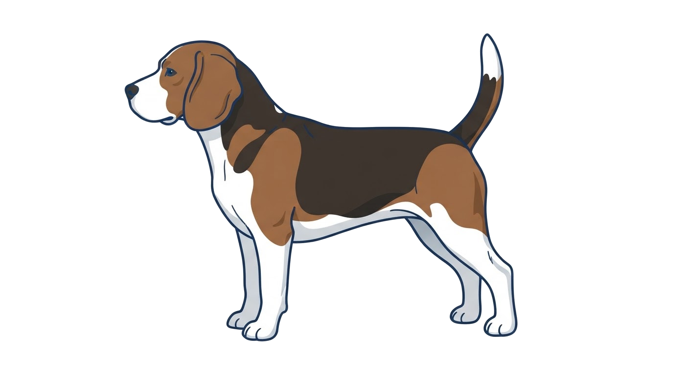 Side profile illustration of a Beagle showing the points of the breed standard