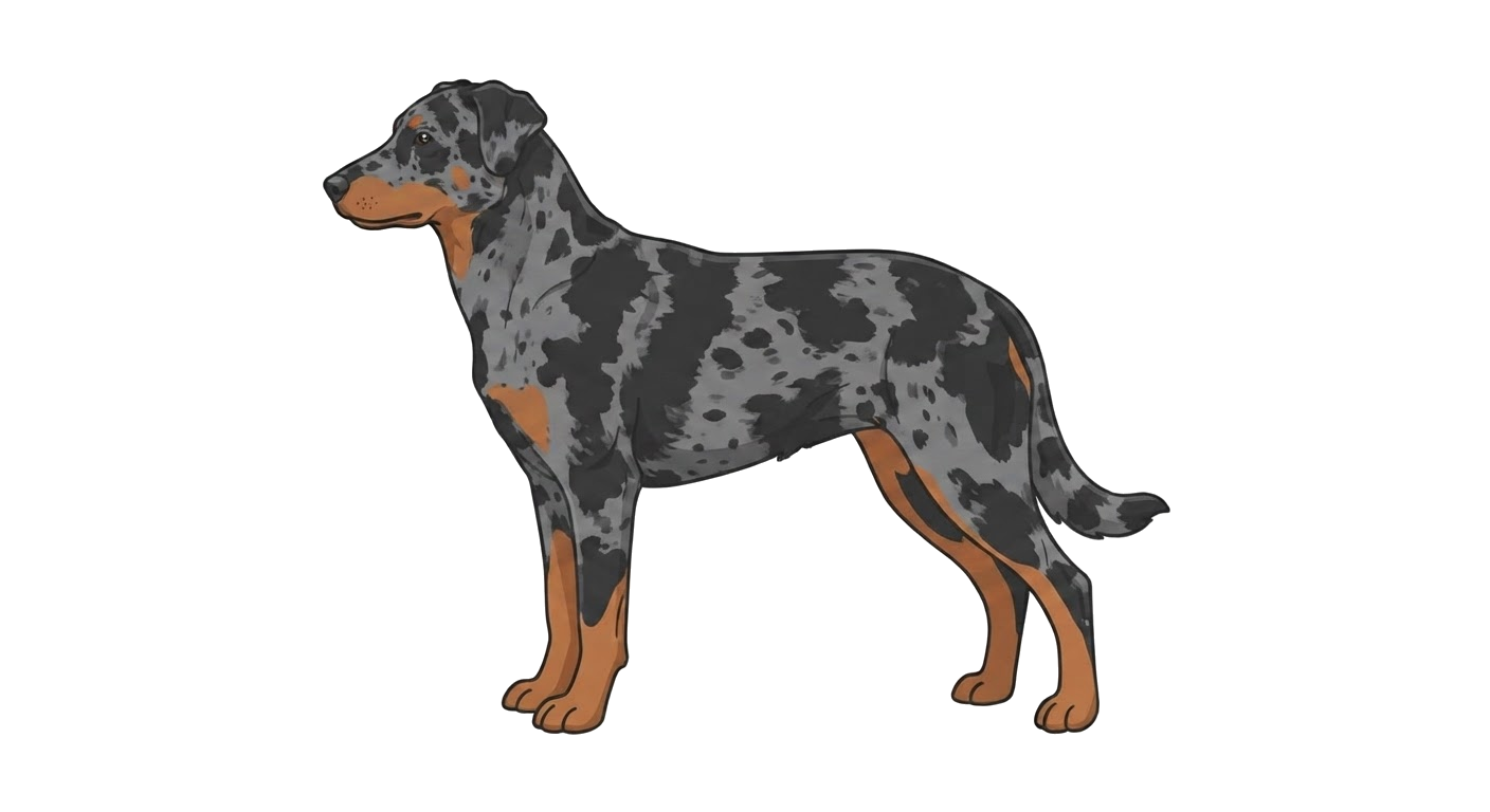 Illustration of a Harlequin (Grey, Black and Tan) coat