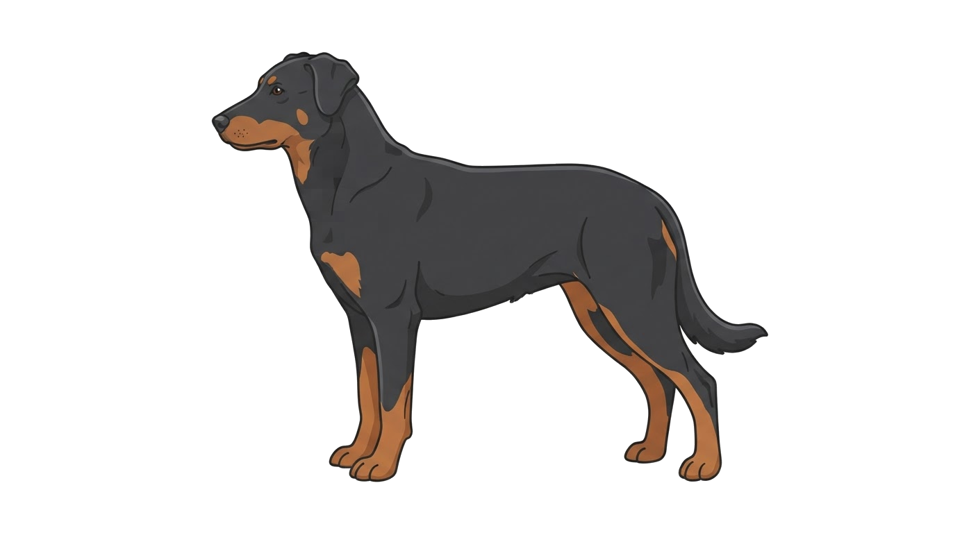 Side profile illustration of a Beauceron showing the points of the breed standard