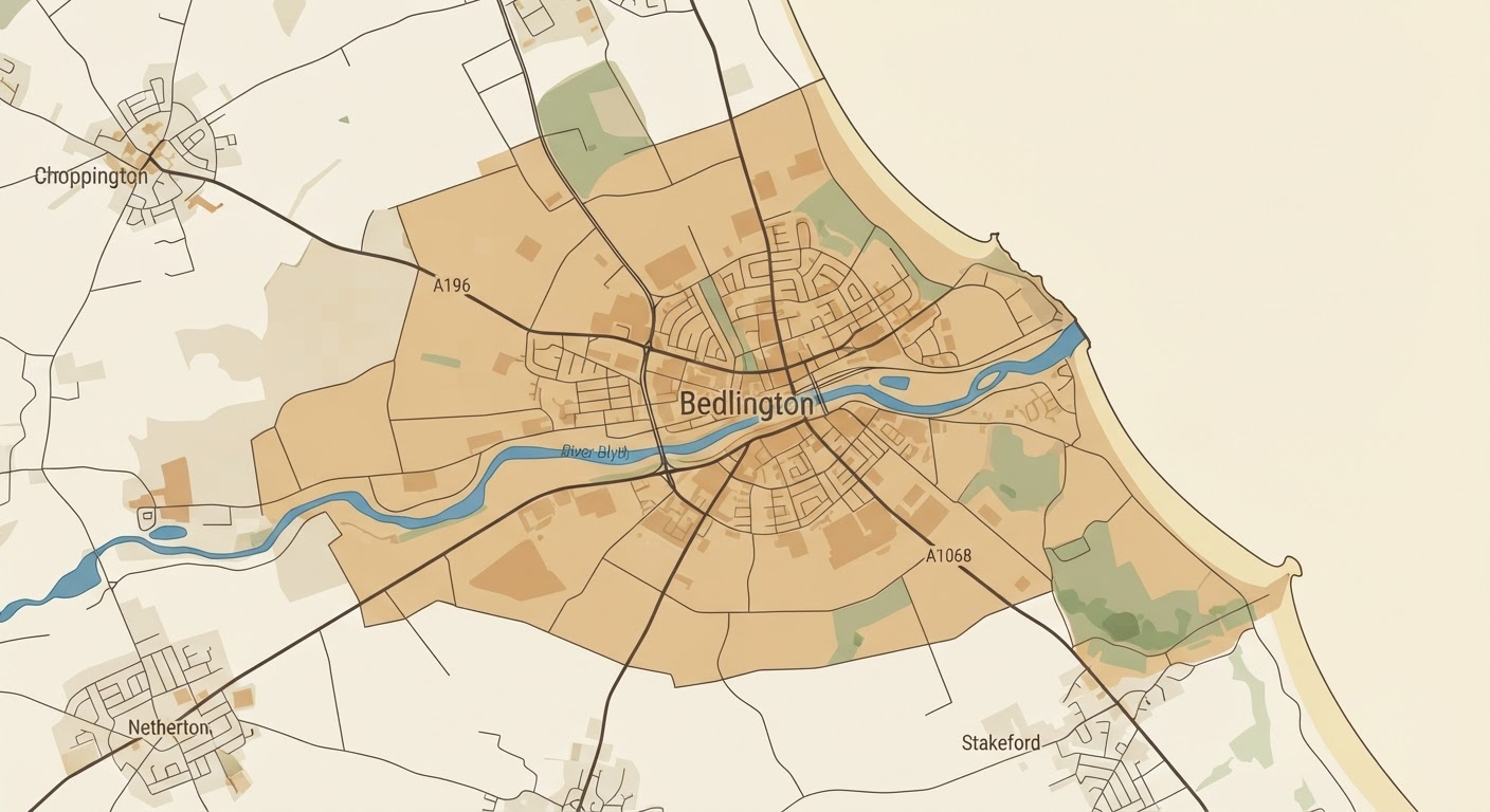 Illustrated map showing the origin of the Bedlington Terrier