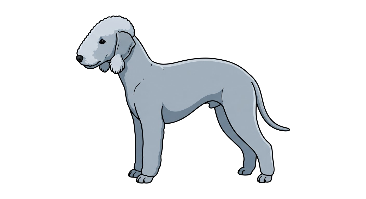 Side profile illustration of a Bedlington Terrier showing the points of the breed standard