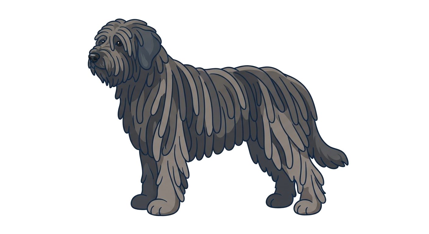 Side profile illustration of a Bergamasco showing the points of the breed standard