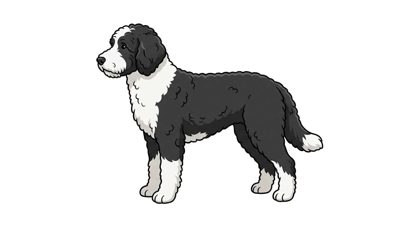 Side profile illustration of a Bernedoodle showing the points of the breed standard