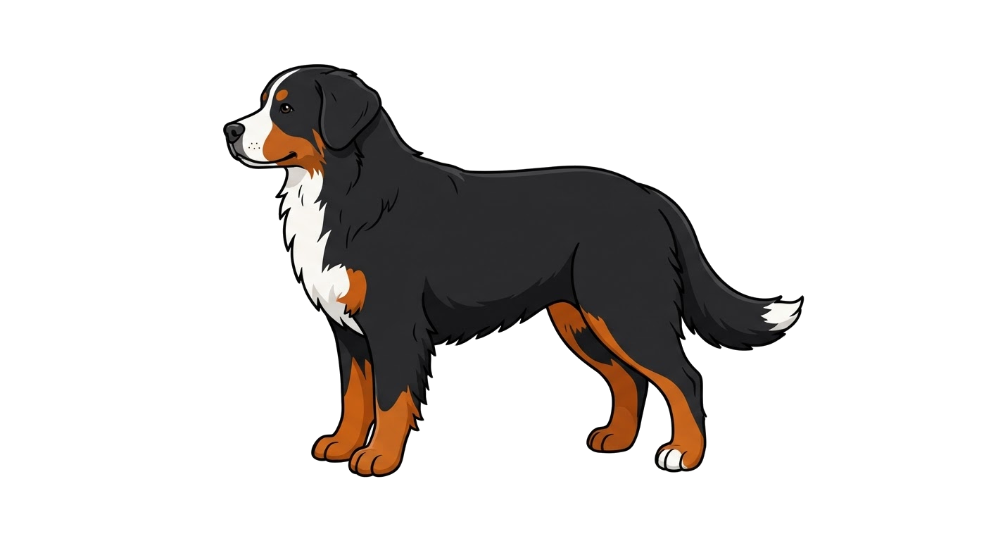 Side profile illustration of a Bernese Mountain Dog showing the points of the breed standard