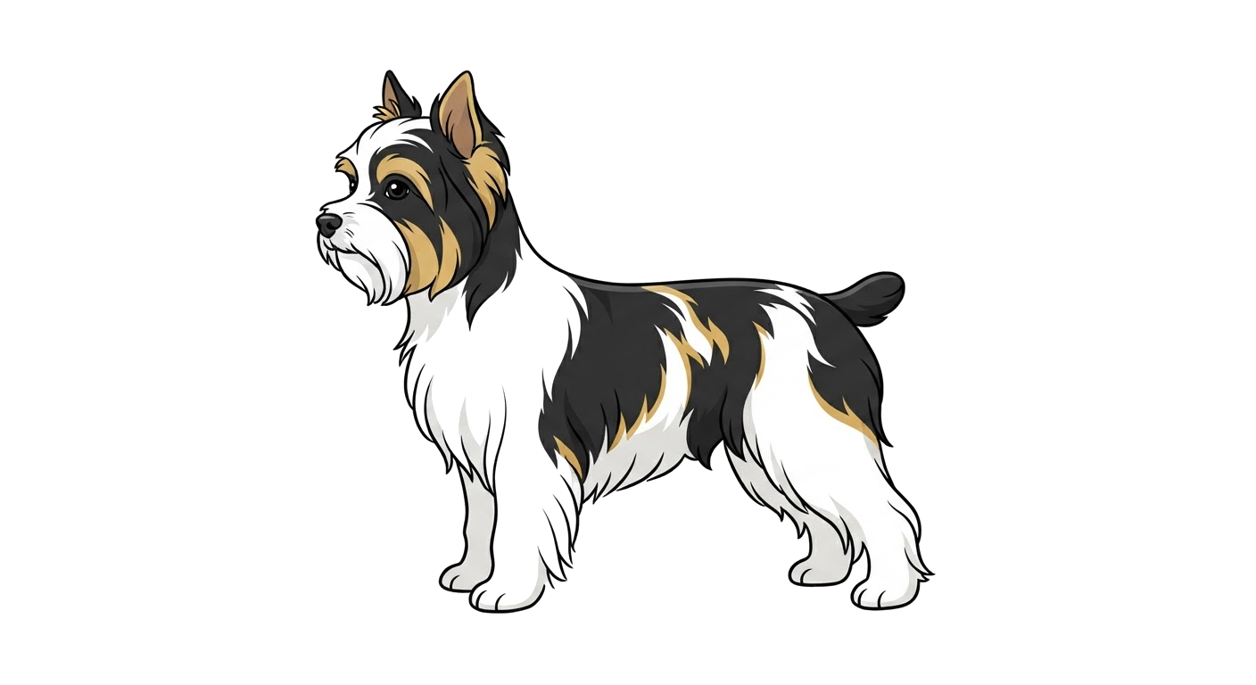 Side profile illustration of a Biewer Terrier showing the points of the breed standard