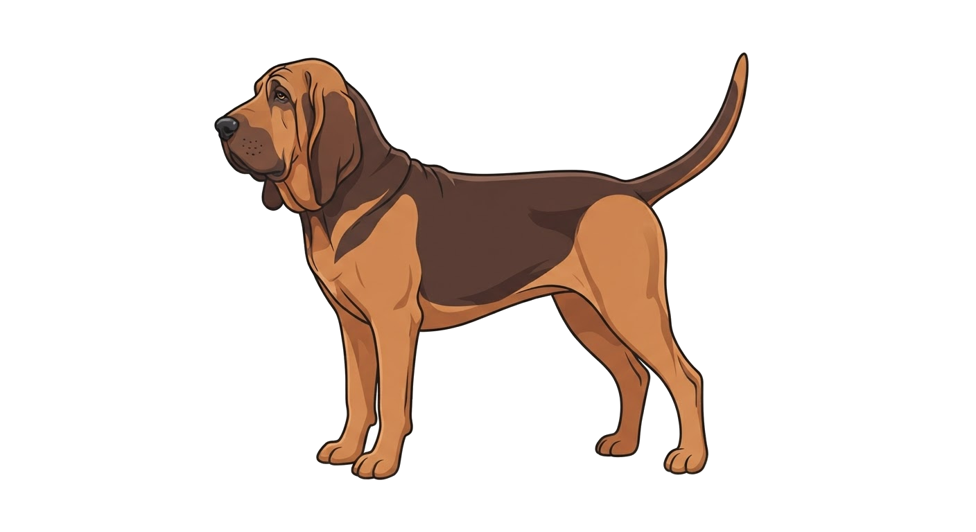 Side profile illustration of a Bloodhound showing the points of the breed standard
