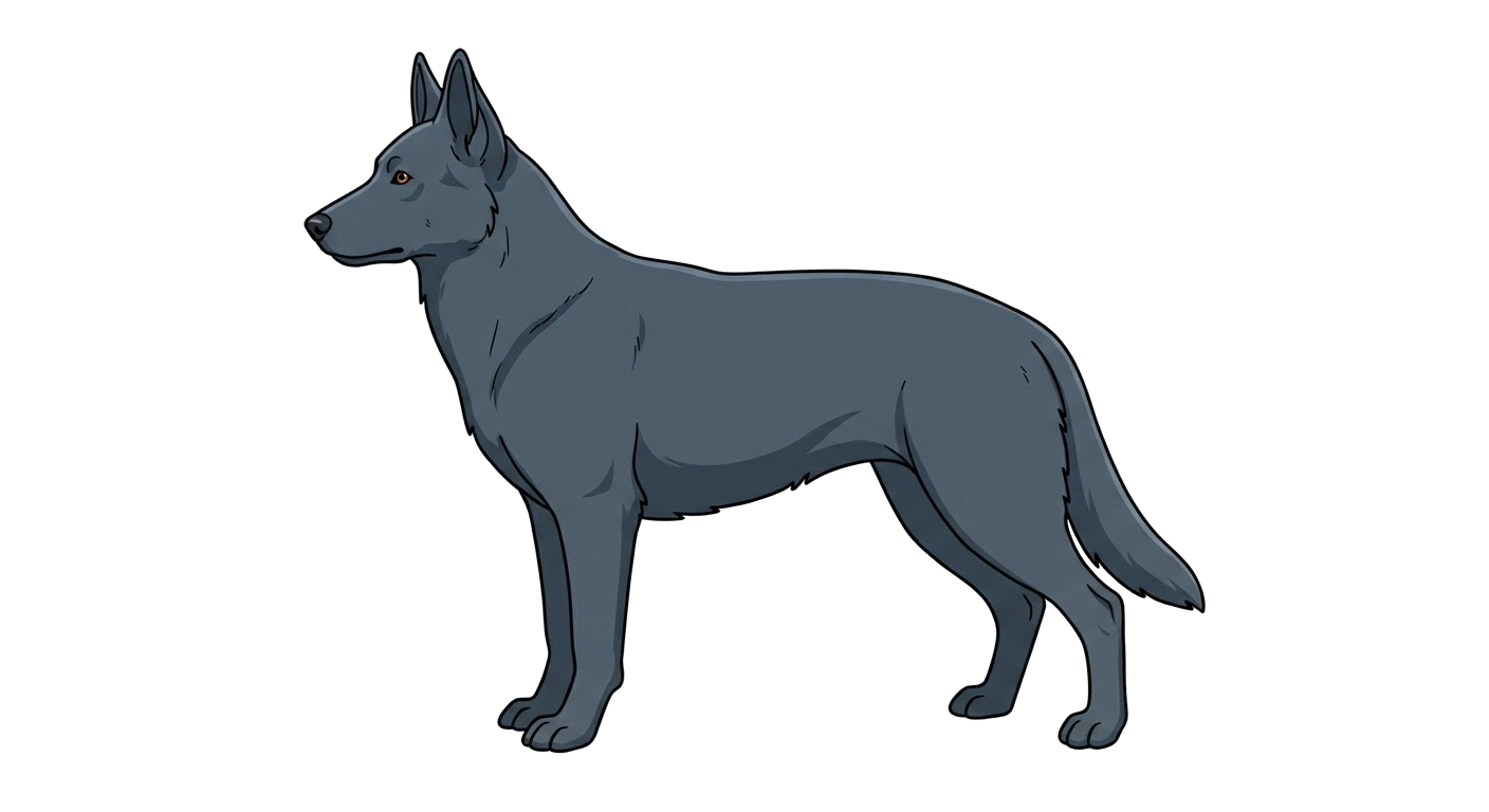 Side profile illustration of a Blue Bay Shepherd showing the points of the breed standard