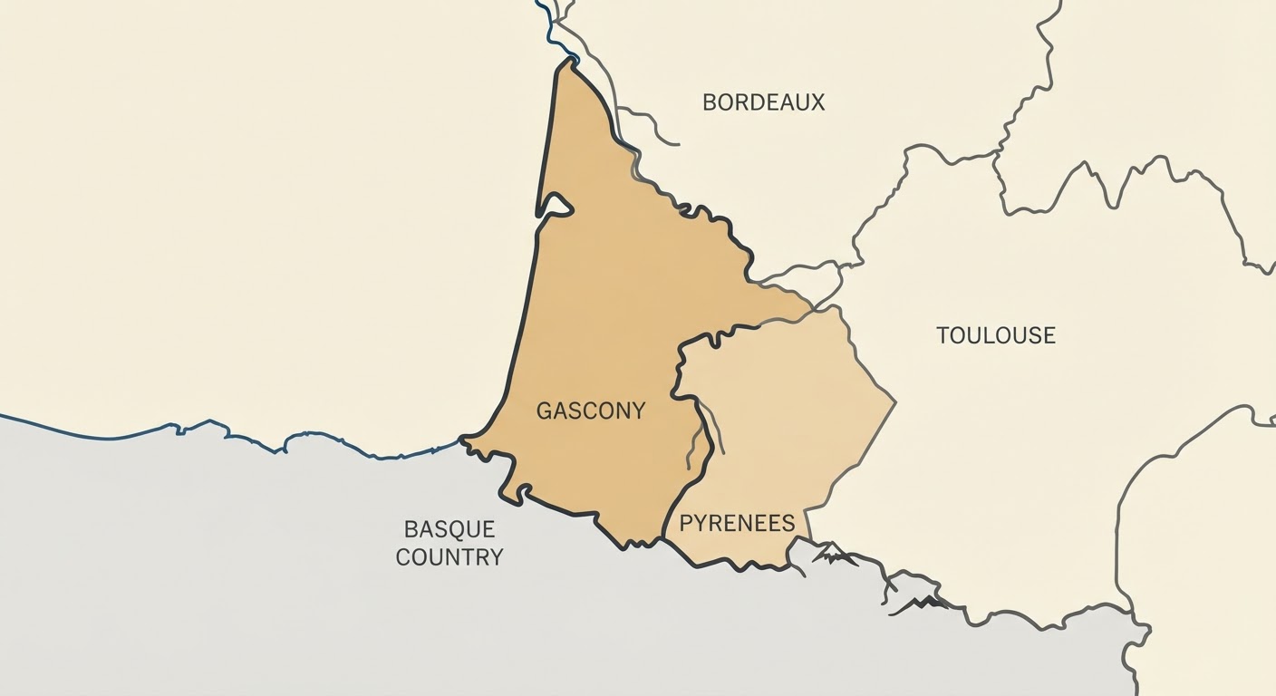 Illustrated map showing the origin of the Blue Gascony Griffon