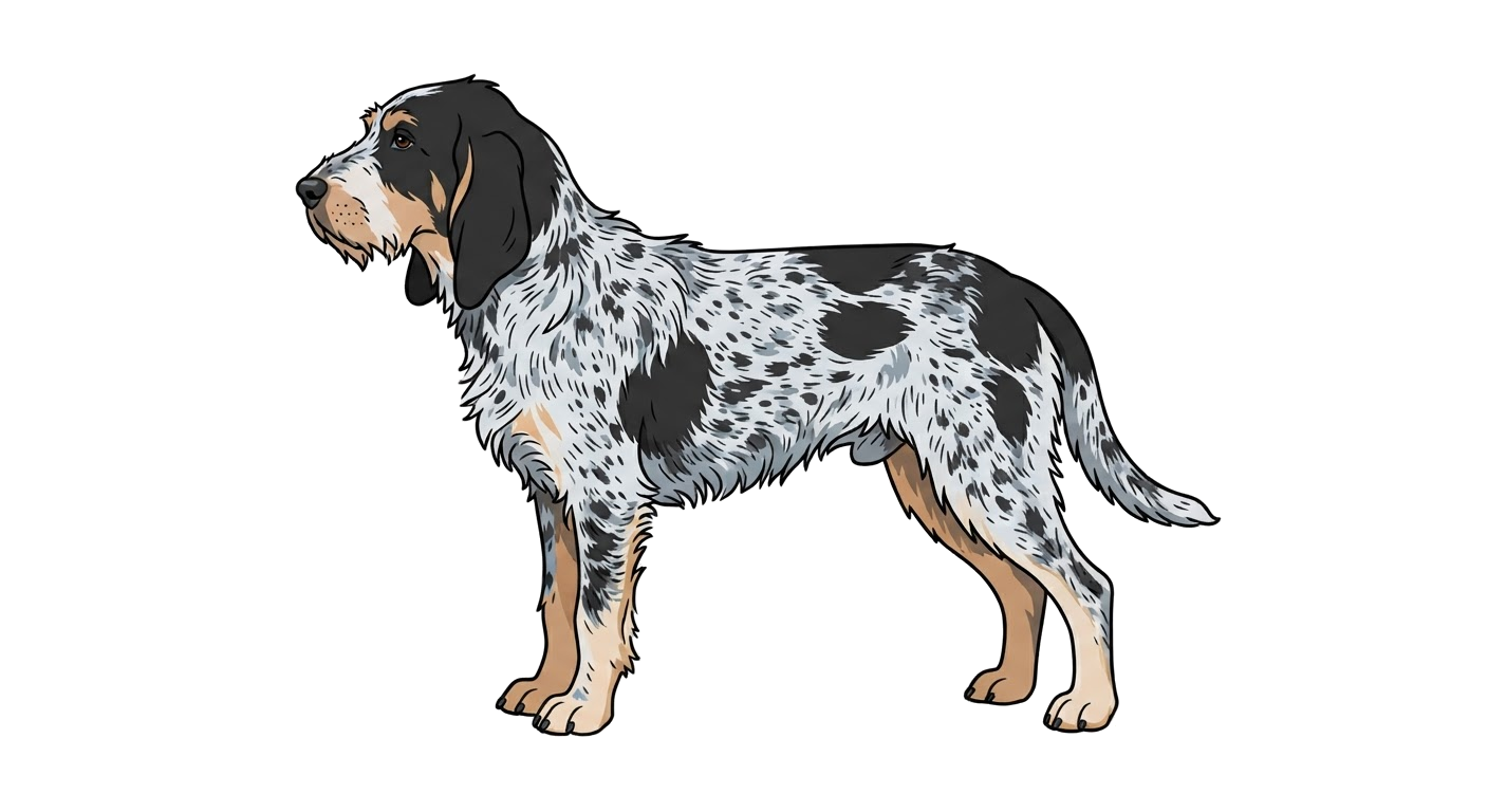 Side profile illustration of a Blue Gascony Griffon showing the points of the breed standard