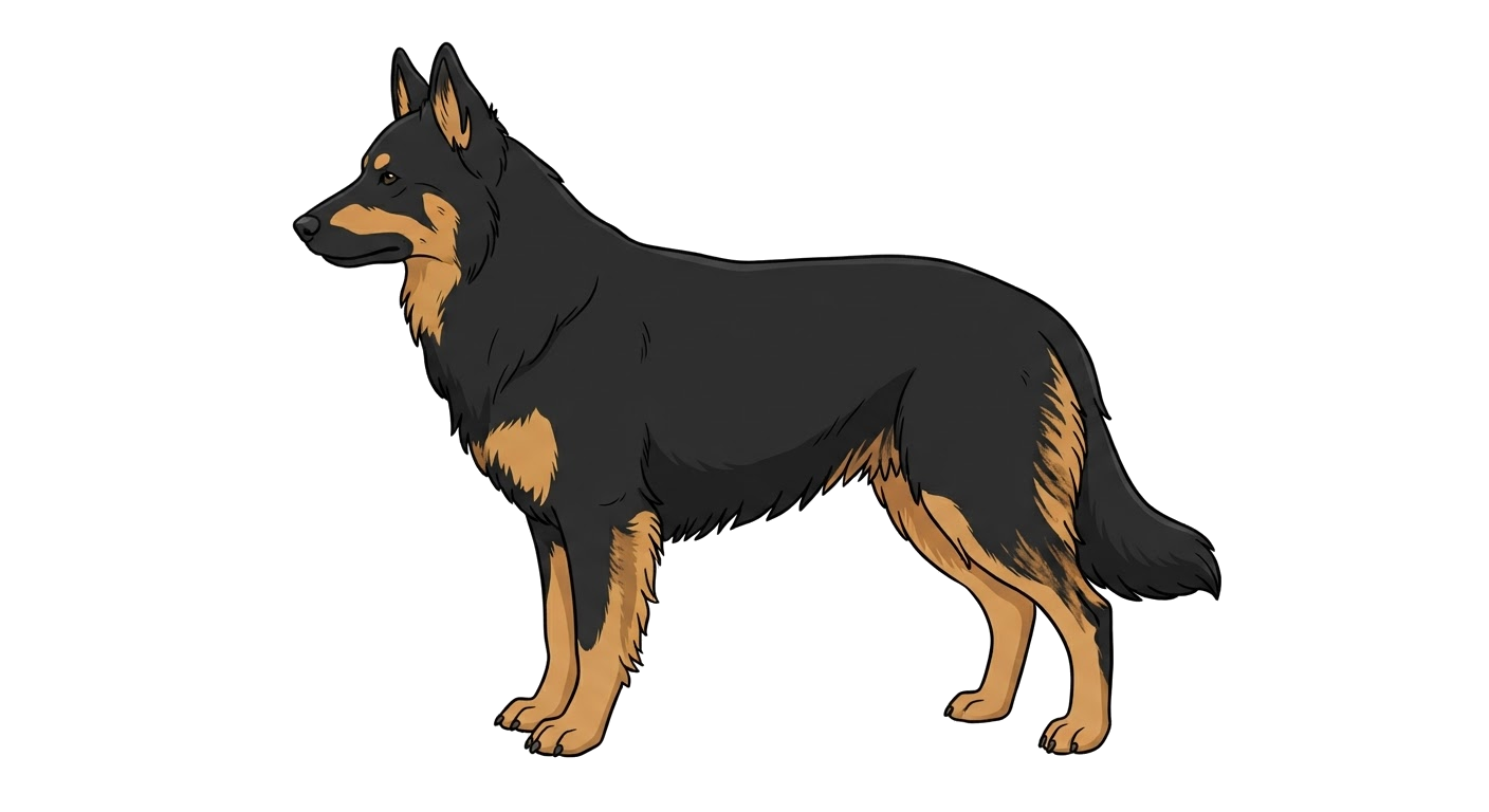 Side profile illustration of a Bohemian Shepherd showing the points of the breed standard