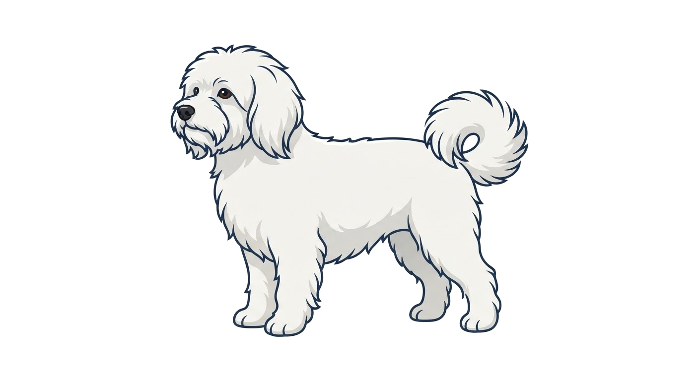 Side profile illustration of a Bolognese showing the points of the breed standard