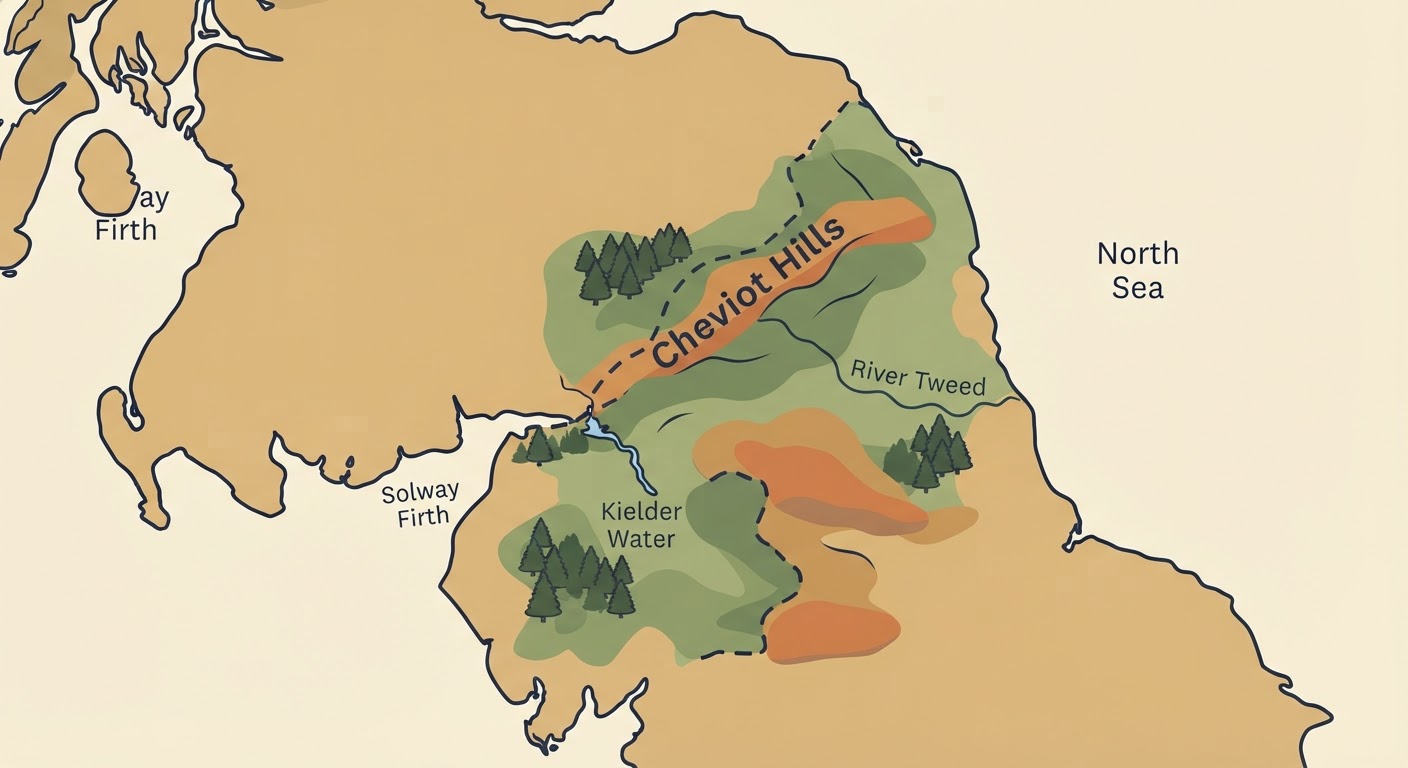 Illustrated map showing the origin of the Border Collie