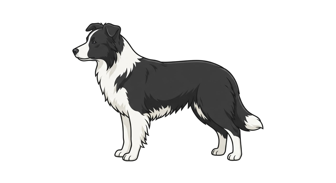 Side profile illustration of a Border Collie showing the points of the breed standard