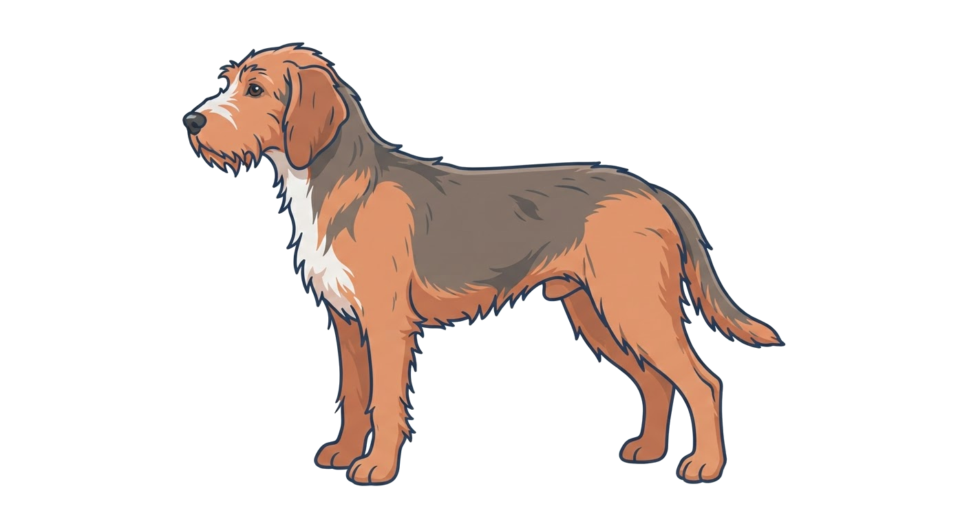 Side profile illustration of a Bosnian Coarse-haired Hound showing the points of the breed standard