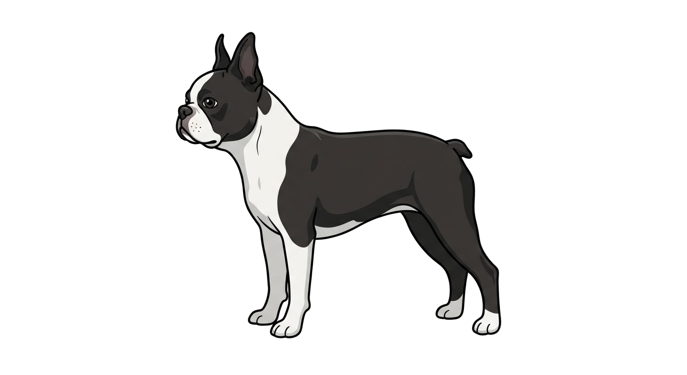 Side profile illustration of a Boston Terrier showing the points of the breed standard