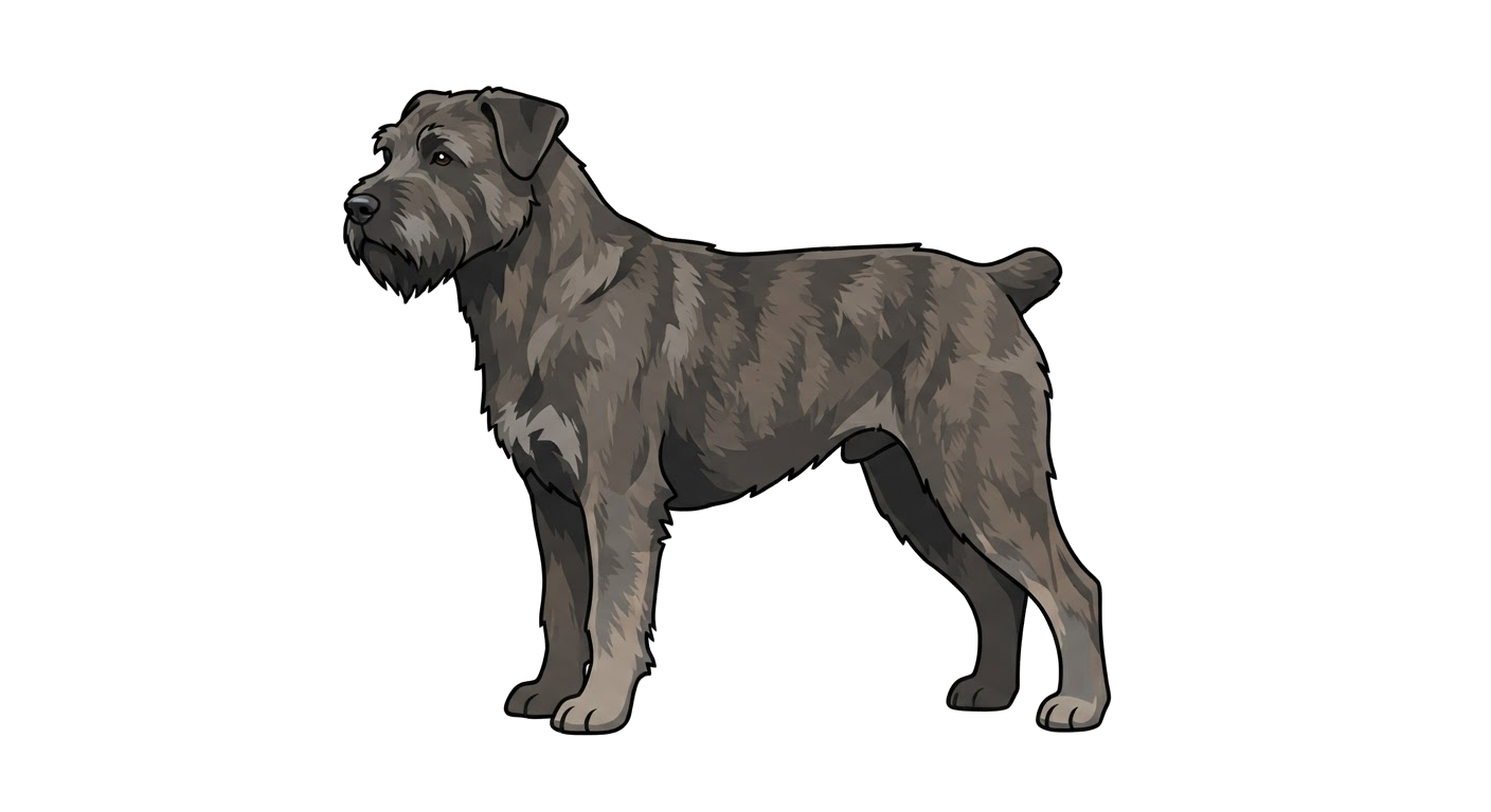 Side profile illustration of a Bouvier des Ardennes showing the points of the breed standard