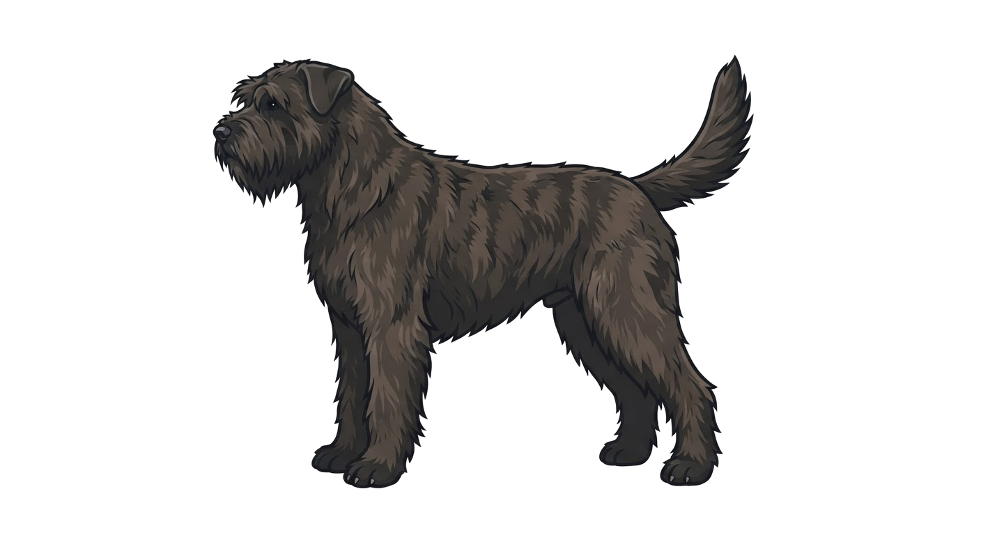 Side profile illustration of a Bouvier des Flandres showing the points of the breed standard